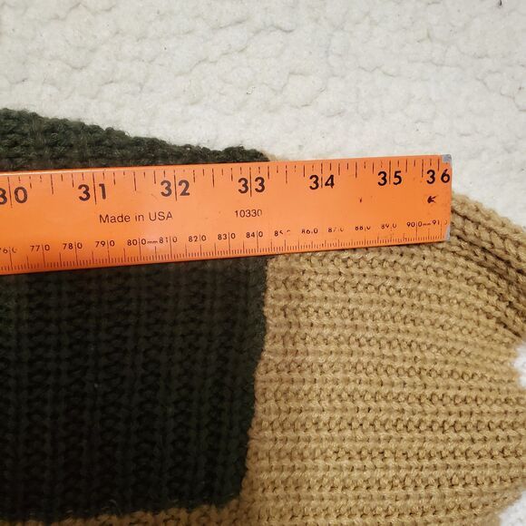 Cute Slouchy Fringed Green Camel White and Maroon Long Sleeved Sweater Size 3X - Picture 13 of 15